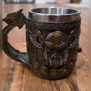 Norsewear Bronze and Silver Viking Mug with Dragon Handle